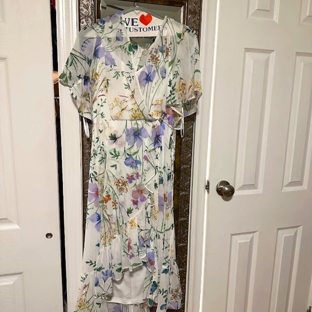 Calvin Klein  Floral High-Low Faux Wrap Dress